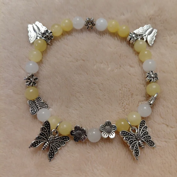 Whimiscal Yellow With Silver Accents And Butterfly Charms Bracelet - Picture 1 of 4